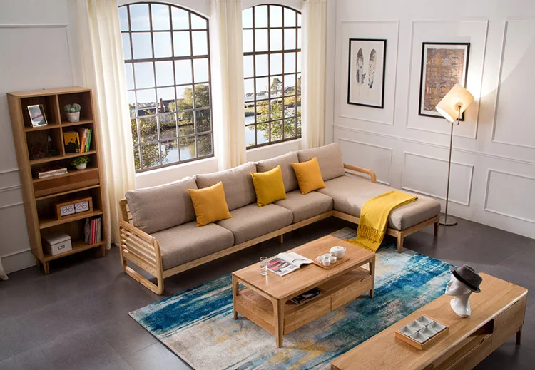 Living room home furniture wooden corner sofa set designs