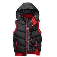 

hot sale men sleeveless down jacket detachable hat winter vest for man