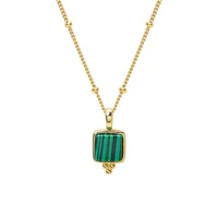 

A340A Femme Bijoux Green Malachite Necklace 925 Silver Geometric Square Pendant Necklace For Women