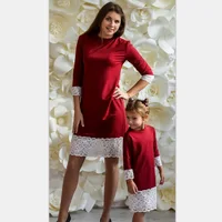 

2019 Mother And Daughter Formal Party Knee-length Dress Mommy And Me Red Lace Dress Family Look (this link for girls,1-9years)