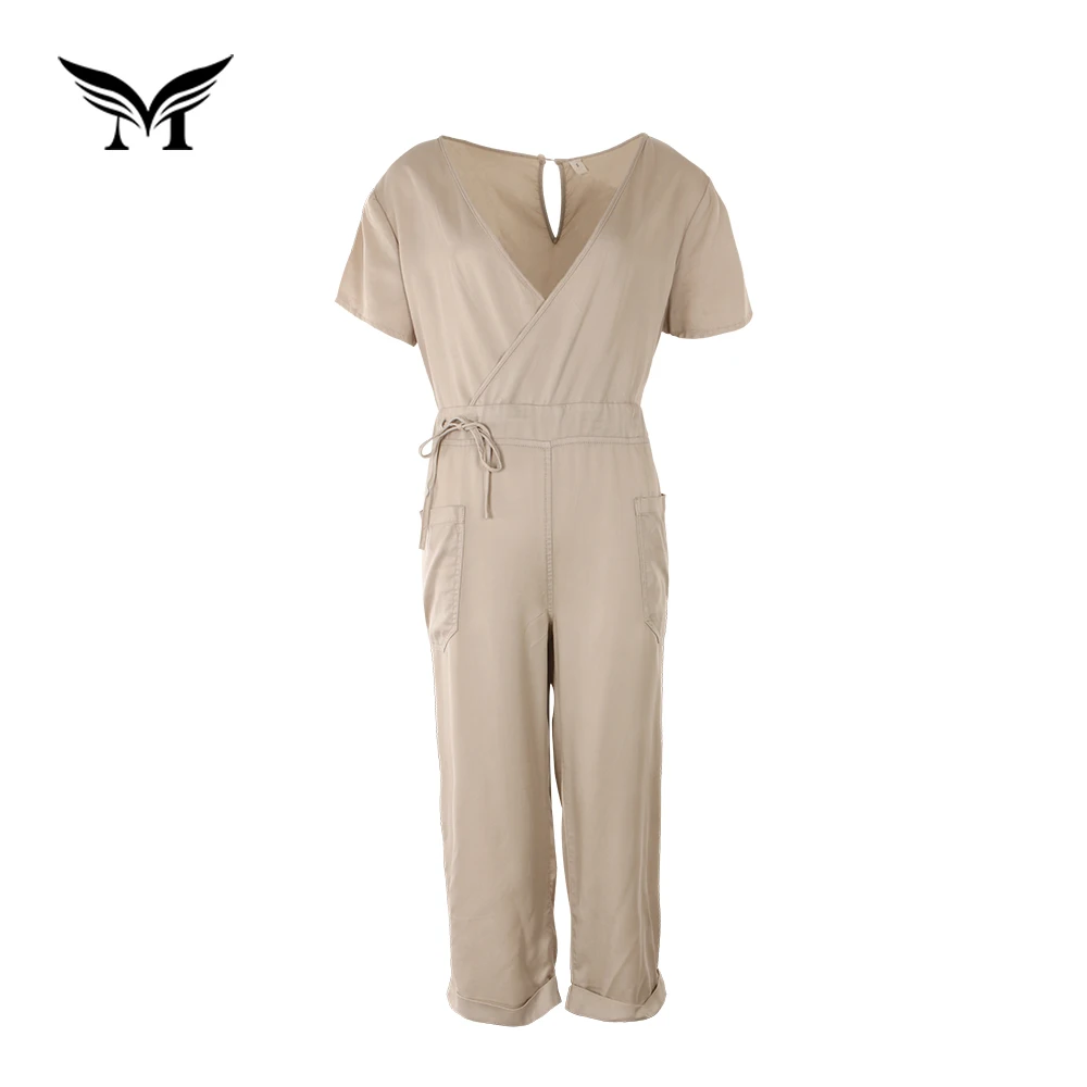 

Factory direct soft plain dyed custom made lyocell ladies short sleeve jumpsuit prices for fat ladies