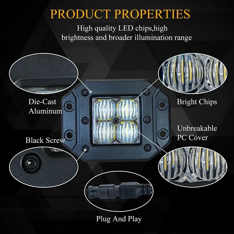 Flush Mount Chrome Led Truck Bumper Lights Led Work Light For Car 4x4