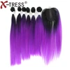 x- tress new ombre color high temperature fibre synthetic weave hair packs bundles & closure