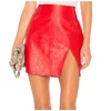 Wholesale High waist Front slit womens red faux leather mini skirt