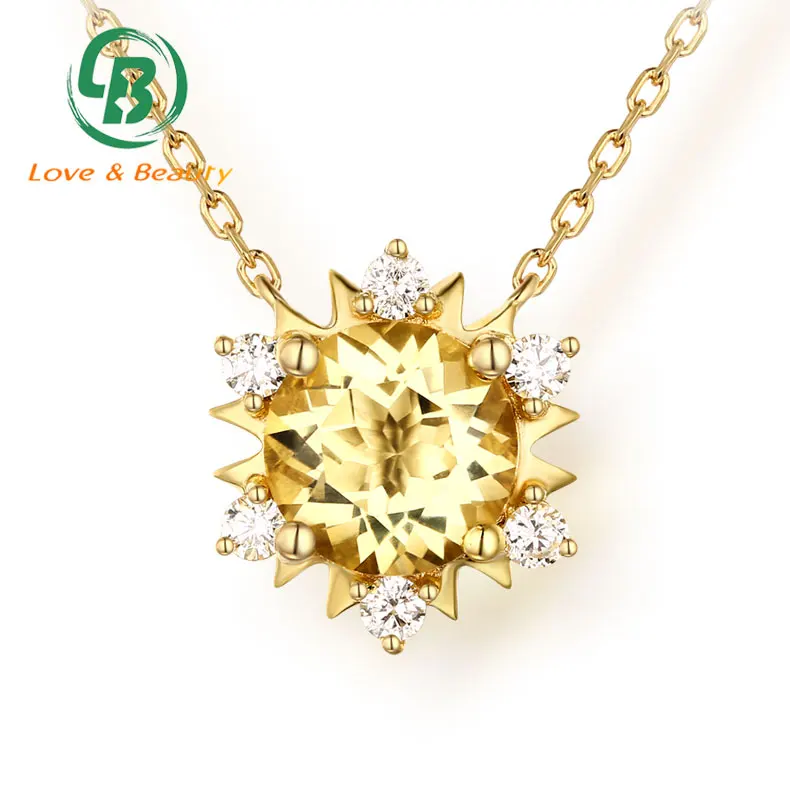 

Latest design citrine 925 silver necklace gold sun pendant