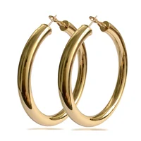 

Classic 70mm Diameter Fashion Hoop Earrings Gold Plated Big Wide Copper OEM Hoop Earrings Women