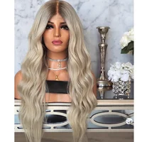 

Ombre Platinum Blonde Long Body Wave Brazilian Virgin Human Hair Full Lace Wig With Natural Hairline