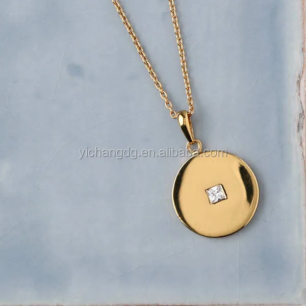 

High Polished Stainless Steel Gold Plated Long Coin Pendant Necklace