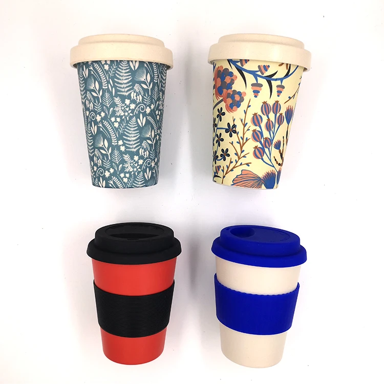 

Eco bamboo fiber coffee cup Mug with leakproof lid for traveling office 350ml 470ml, Blue/red/floral/customied color or pattern