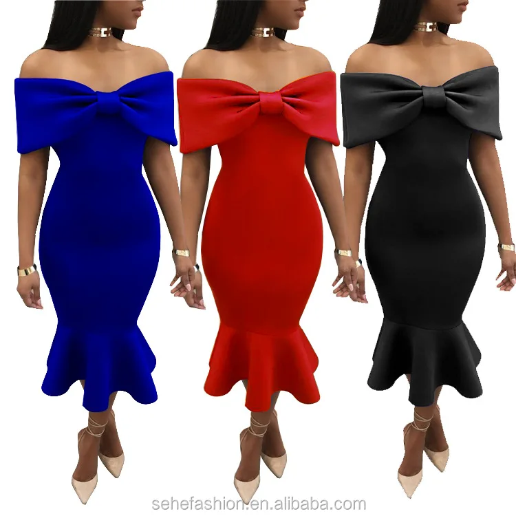 

1220-MX31 Indian off-shoulder ruffled fishtail bottom women bowknot front prom dress