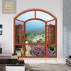 Kiliwin arch shaped wood finish aluminum temper glass casement windows for nigeria