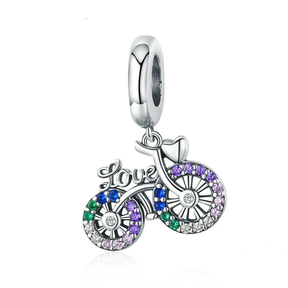 

Fashion 925 Sterling Silver Pendant Charms fit Women Bracelets & Necklaces DIY Crystal Bike Bicycle Shape Jewelry Gift