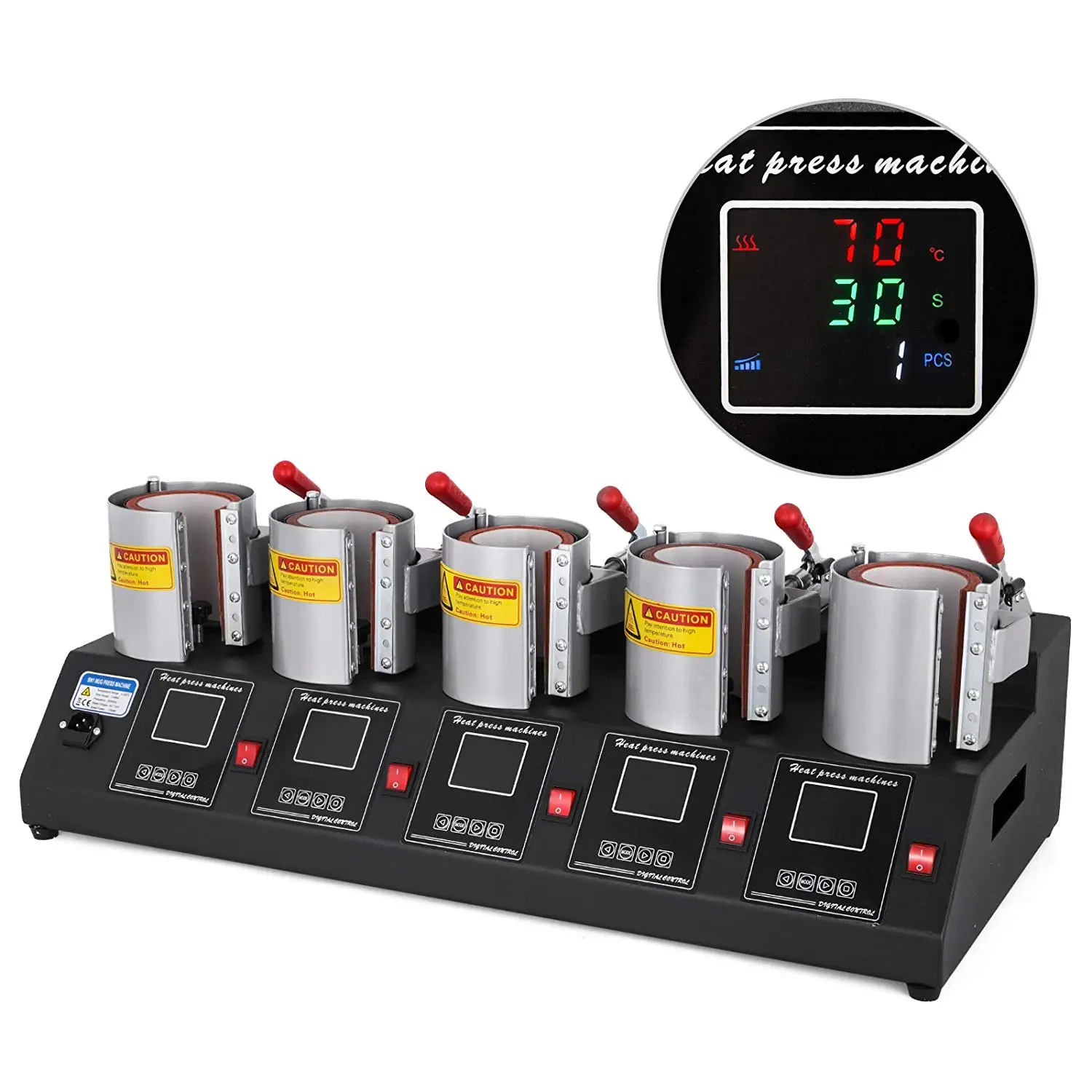 VEVOR Mug Press 5 in 1 Mug Heat Press 1500W Cup Heat Press Sublimation Machine High-Efficiency Cup Printing Mug Press Heat Machine with Individual Digital Controller