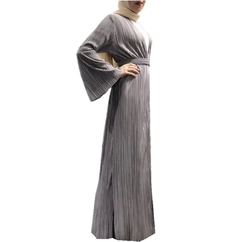 

Loriya Fashion Grey Open Abaya Soft Pleated Dress High Quality, Green,pink,beige,black,purple
