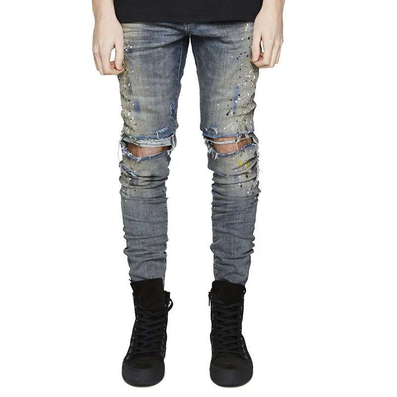 

OEM men high class distressed ripped stock dropshipping skinny men jeans