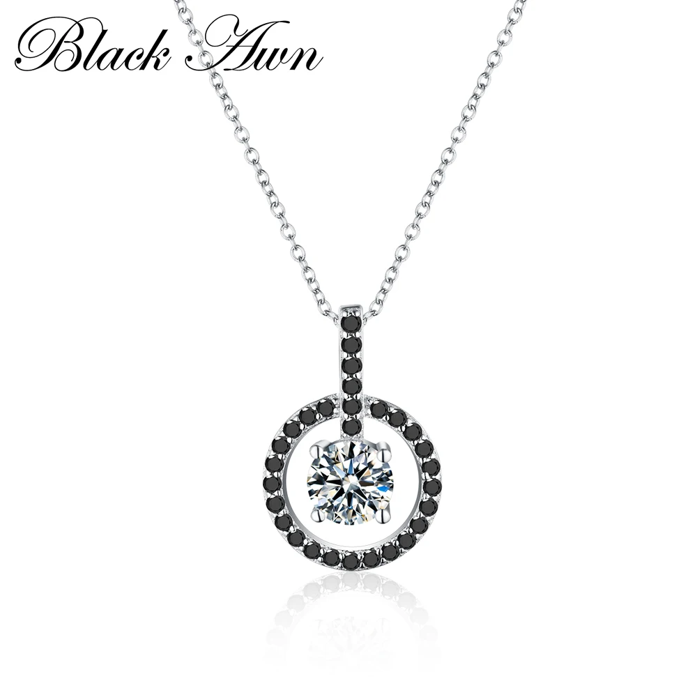 

[BLACK AWN] Fine Necklace Women Genuine 100% 925 Sterling Silver Jewelry 2.7g Classic Round Necklaces&Pendants Bijoux Femme P017