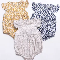 

Wholesale Boutique New born Baby Girls Flutter Ruffle Romper Onesie Baby Clothes Cute Floral Baby Girl pom pom Bubble Romper