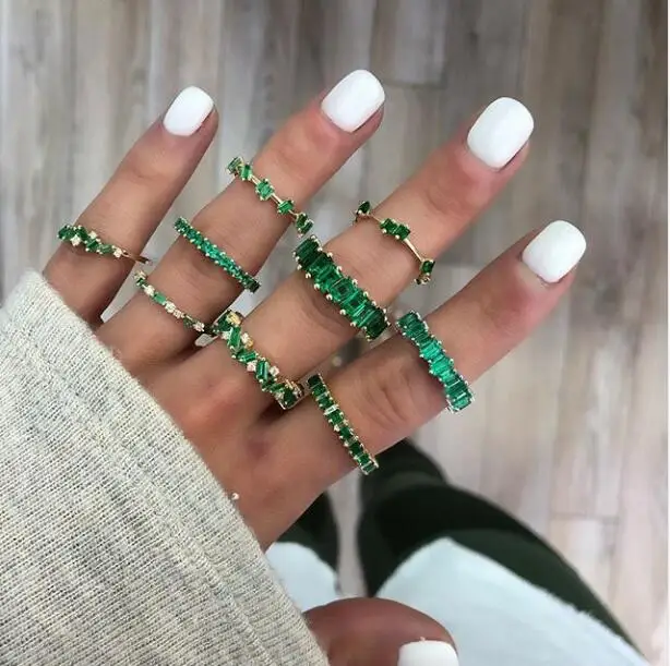 

emerald green cubic zirconia cz eternity band ring engaement band fashion jewelry, Customized