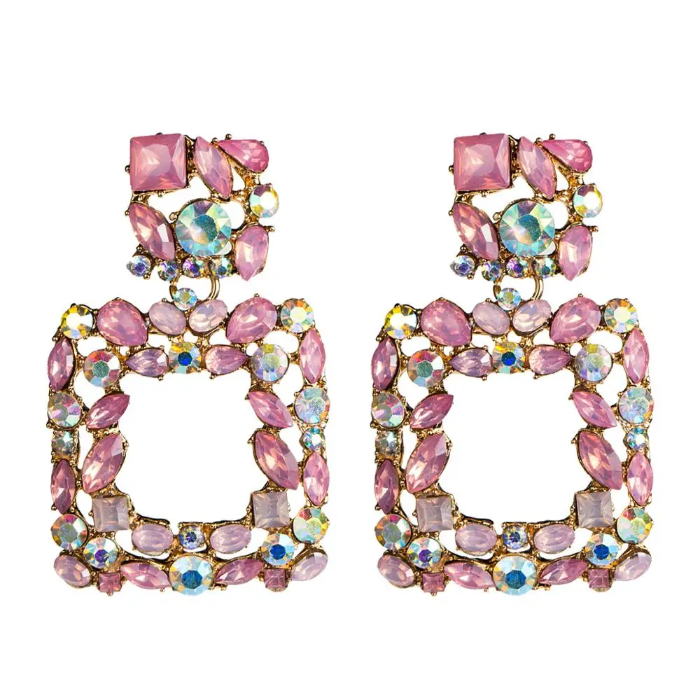 

Fashion Exaggerated Colorful Diamond Square Stud Earrings For Women, Picture