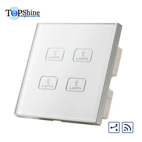 Topshine 4 Gang 2 Way 3 Way RF433 Remote Control Touch Switch For Smart Home