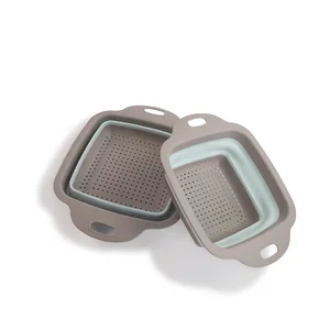 Image of Hot Sale 2-pcs Foldable Draining Basket Strainer Set Kitchen Silicone Collapsible Colander