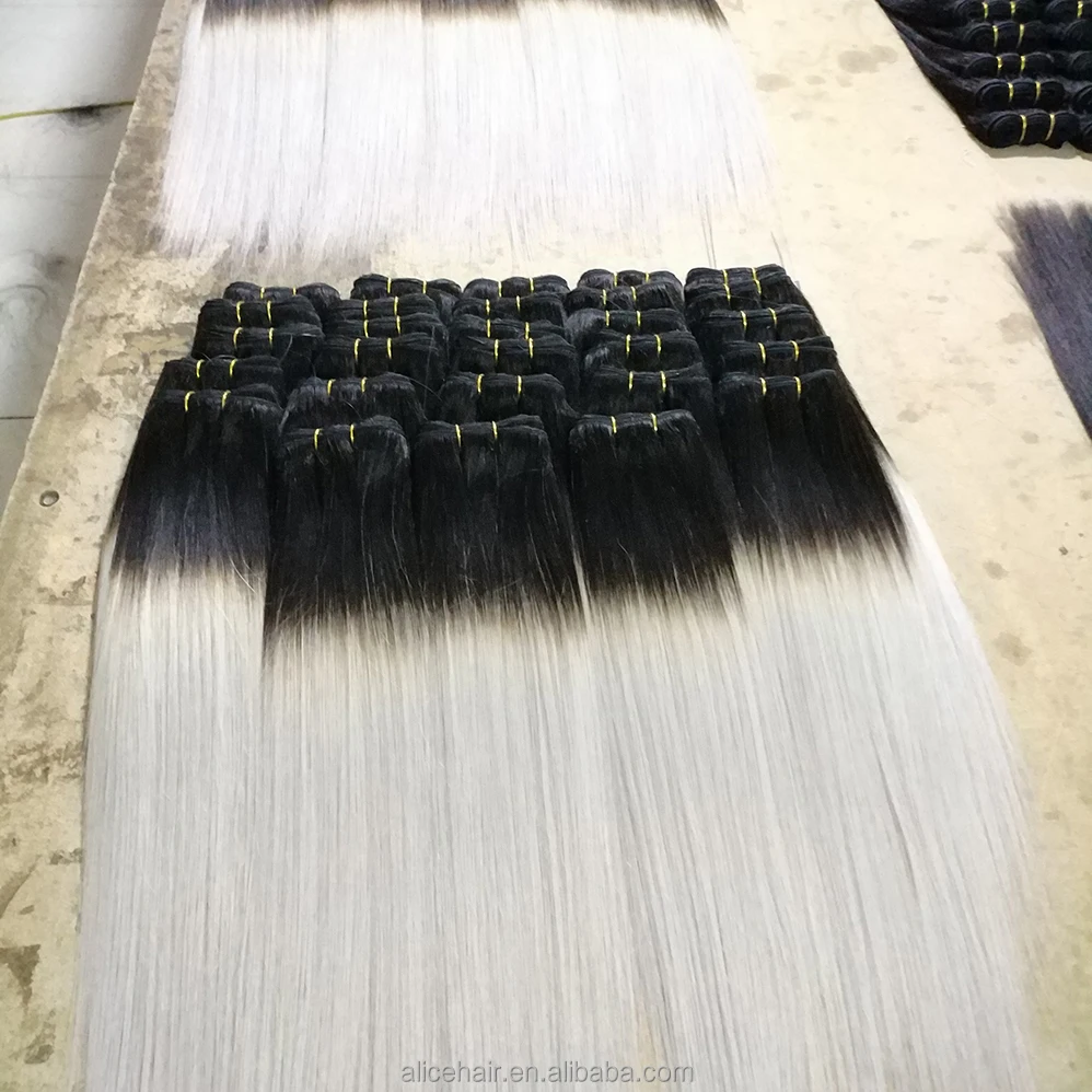 

Alibaba wholesale virgin indian hair sew in human hair weave ombre human hair weft, #1b/grey