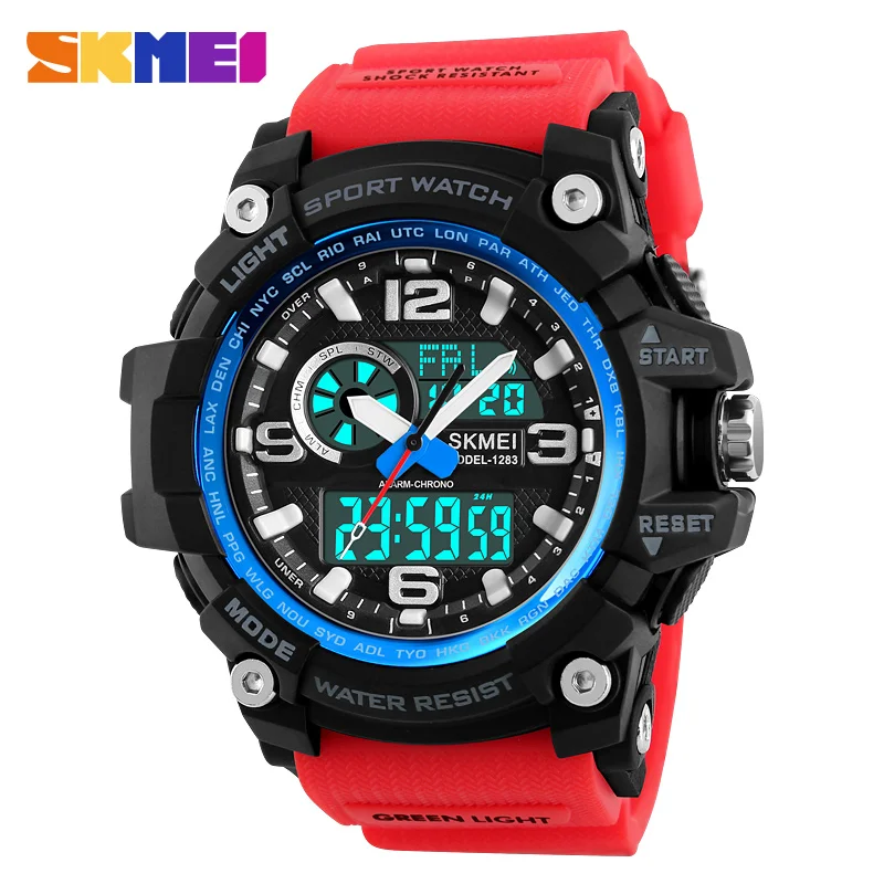 

Skmei 1283 New Model Cheap Mens Sport Wholesale Digital Wristwatches, Black/blue&black/red&black/red&blue/army green/khaki