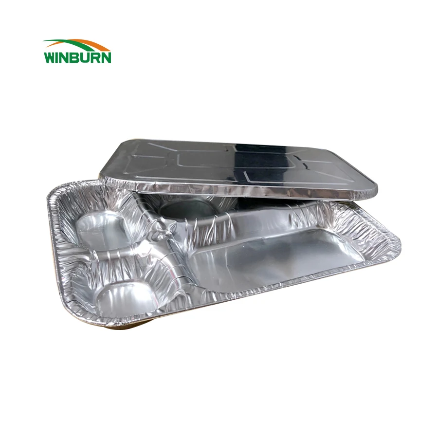 
Food grade disposable aluminium foil container/ carryout lunch box/tray with Cardboard Lid 
