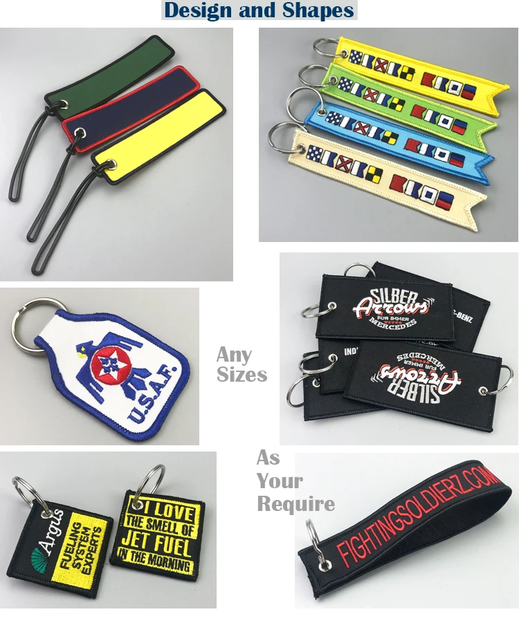 High quality personalized Double side Fabric Embroidery Key Chain with key rings
