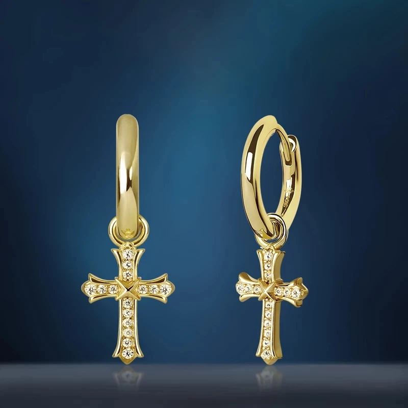 

KRKC&CO Hip Hop Jewelry Hoop Earrings with Chrome Hearts Cross Pendant Gold Plated Sterling Silver Hoop Earrings, 14k gold