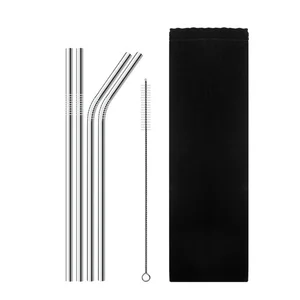 Image of Amazon 4+2 set metal stainless steel straws with pouch color bag package for sale