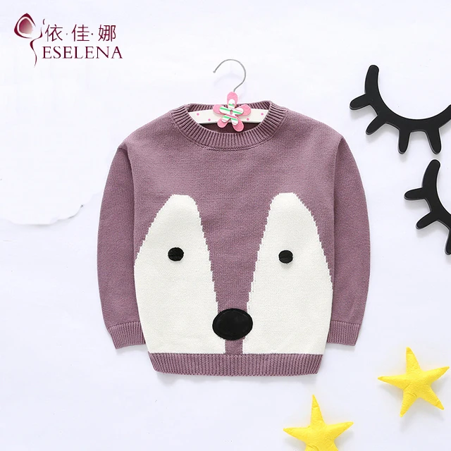 

wholesale girls cute sweater tops cartoon fox print baby colorful sweaters for kids, Purple,pink