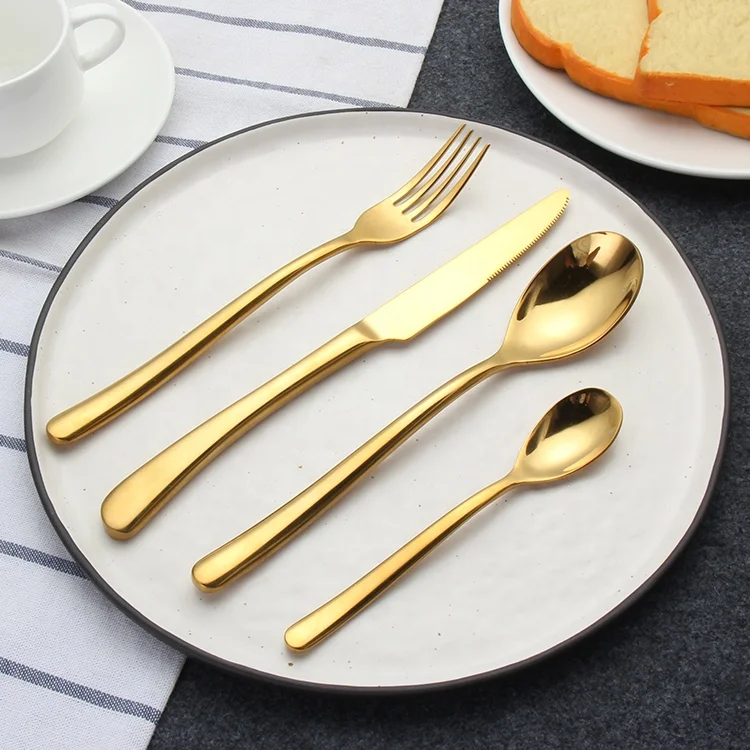 

Eco Friendly Dubai Knife Fork Spoon Gold Plated Flatware Wholesale Luxury Cutlery Set PVD Coating Bulk Gold Flatware, Silver or gold