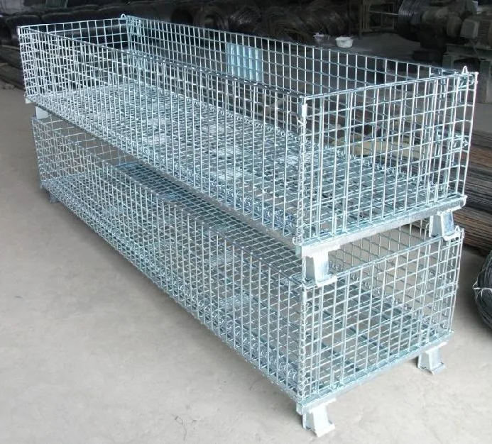 Long Folding Wire Mesh Container Steel Metal Wire Box Warehouse Cage