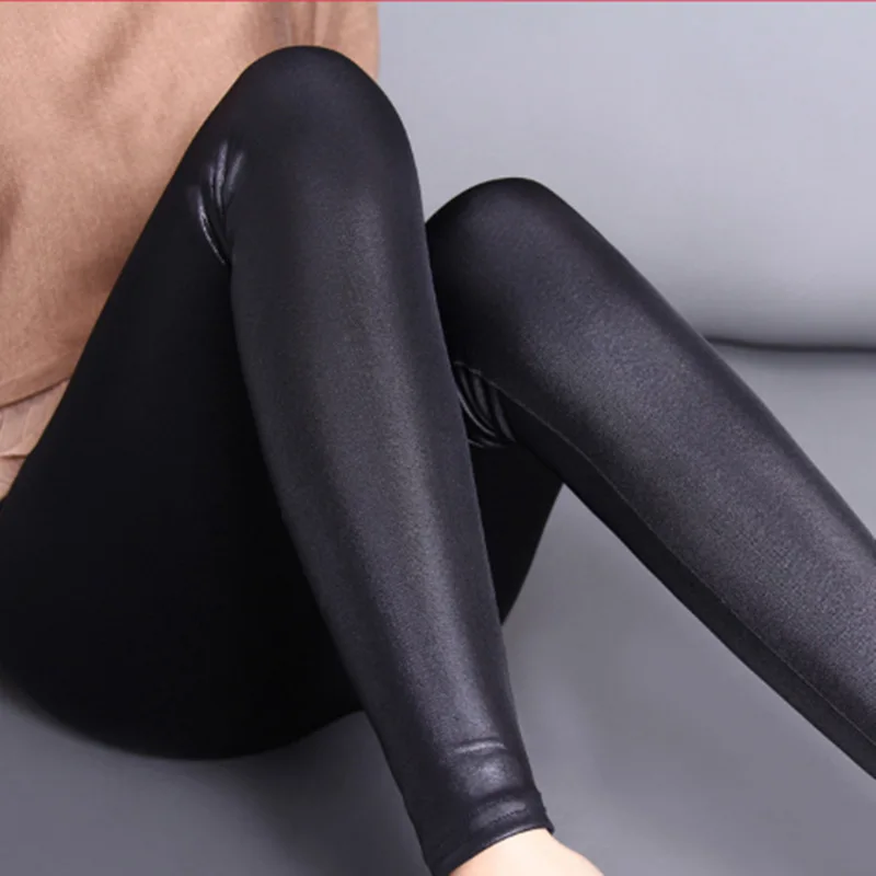 

Wholesale Fashion Matte Leather Pants Lady Black Pantyhose Thin Imitation Leather Elastic Women's Plus Size Leggings