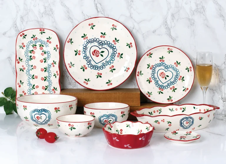 Popular Cherry under glazed porcelain dinner soup bowl dinner set ceramic bowl with flower design dinnerware factory