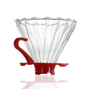 Image of GV02 Wholesale Reusable Pour Over Coffee Filter 2-4Cups Glass Coffee Dripper Black Red Color Coffee Strainer