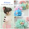 Fashion chiffon flower hair ring with three pearls for little girls(AM-HR0013)