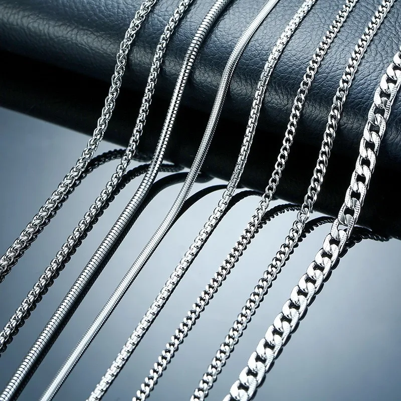 3-6MM Silver Tone Snake Cocoon Curb Link Flat Box Wheat Chains Stainless Steel Men Necklace Choker Jewelry 24 inch