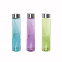 

H2O clear plastic drinking water bottle slim tall thin plastic water bottles with Stainless steel lids