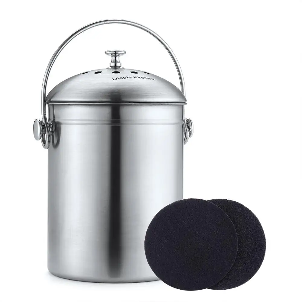 

Amazon Premium Quality Wholesale Home Stainless Steel 1.3 Gallon Kitchen Food Compost Bin