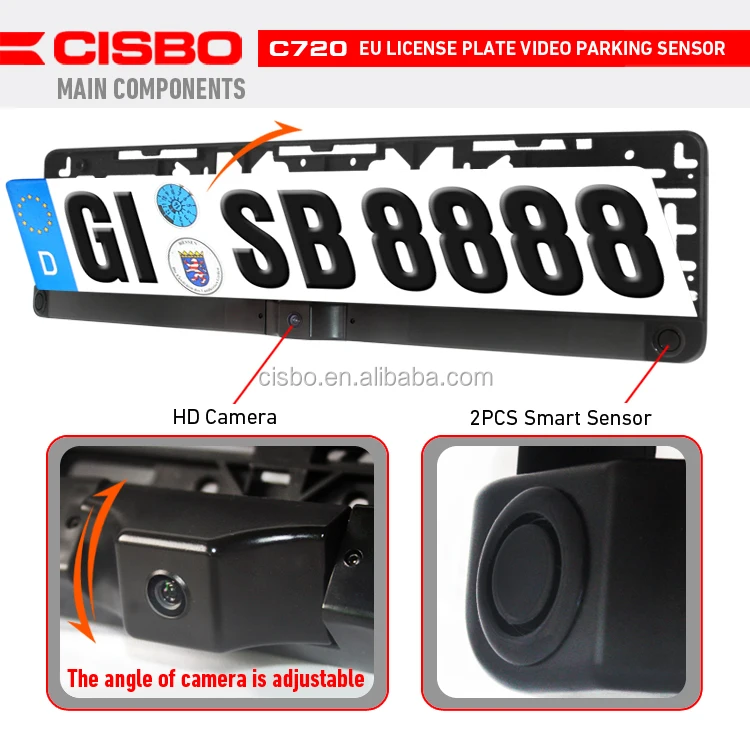 CISBO 2-In-1 Video Parking Sensor with EU Size Number Plate Frame Camera+Sensors 