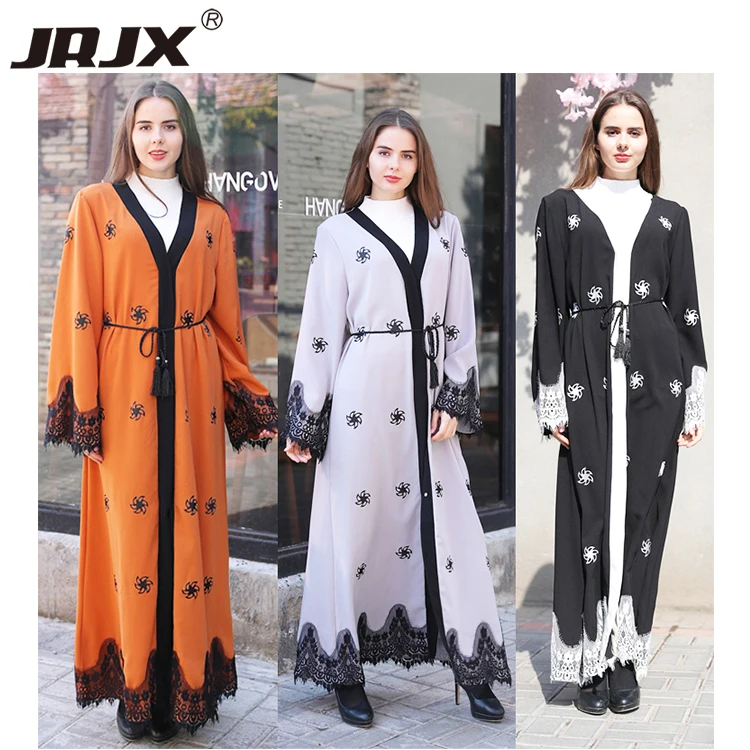 

2018 Latest Lace Open Abaya Dress New Model Dubai Abaya Wholesale, 3 colors