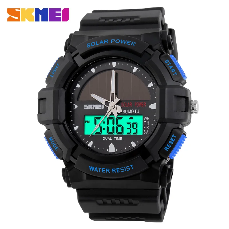 

Solar Power Men Watch SKMEI Double Time Waterproof Sport Wrist Watch, 4 colors