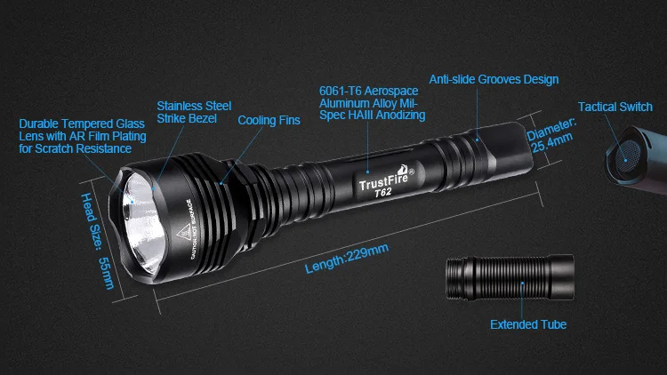 Tactical Hight Bright 3600LM TrustFire T62 Torch 18650 Powerful LED Flashlight 