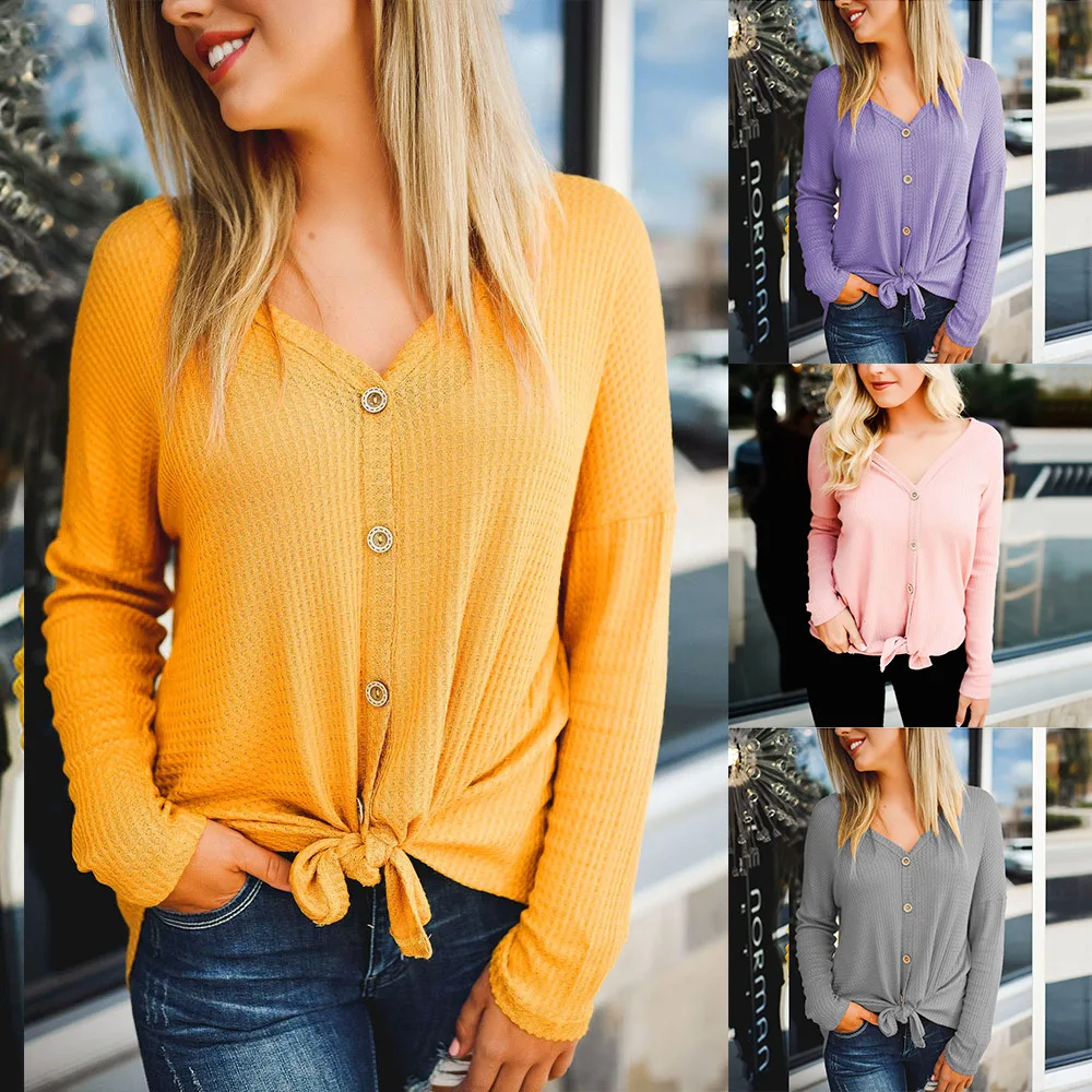 

Women Knitting Sweater Long Sleeve Autumn Loose V-Neck Pullover T Shirt Knit Jumper Tops, 7 color