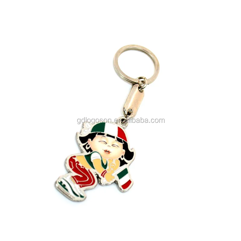 Brand Custom Made Metal Enamel Girl Key Chain Girl with the Flag of Puerto Rico Italy Keychain