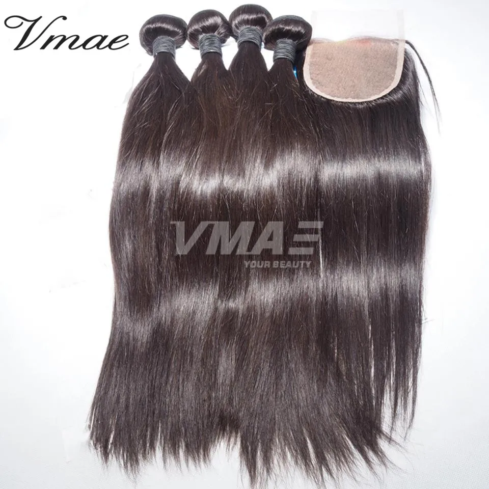 

VMAE Best 100 Mongolia 3 Pieces Silk Straight Bundles With Sfot 4*4 Lace Closure Natural Brazilian Virgin Human Hair Extension