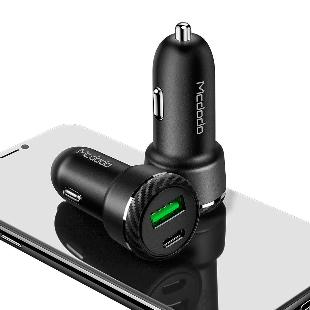 

Mcdodo New Issued Max 36W High Power PD Fast Charging 5V,3.1A/9V,2A/12V,1.5A Type C & QC3.0 Dual USB Car Charger