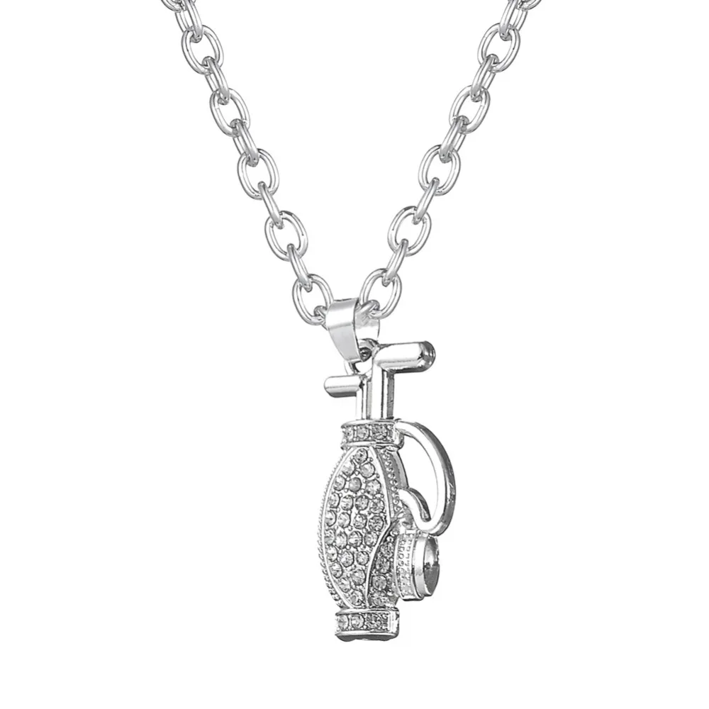 

Silver Golf Club Set Bag Sporting Goods Pendant Necklace Sports Fashion Jewelry